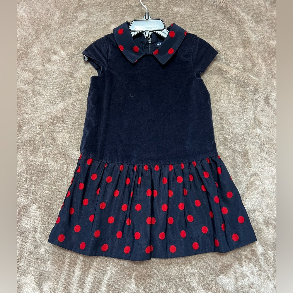 GAP Navy and Red Polka Dot Velvet Kids Dress 3T
